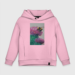 Детское худи оверсайз Мохнатый шмель на кактусе - живопись