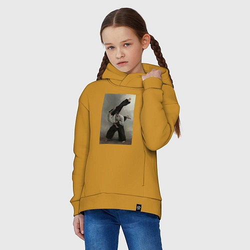 Детское худи оверсайз Айкидо бросок / Горчичный – фото 3