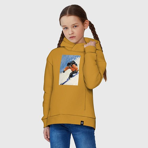 Детское худи оверсайз Горнолыжный спорт спуск - живопись маслом / Горчичный – фото 3