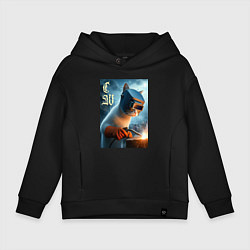 Толстовка оверсайз детская Кот сварщик - нейроарт, цвет: черный