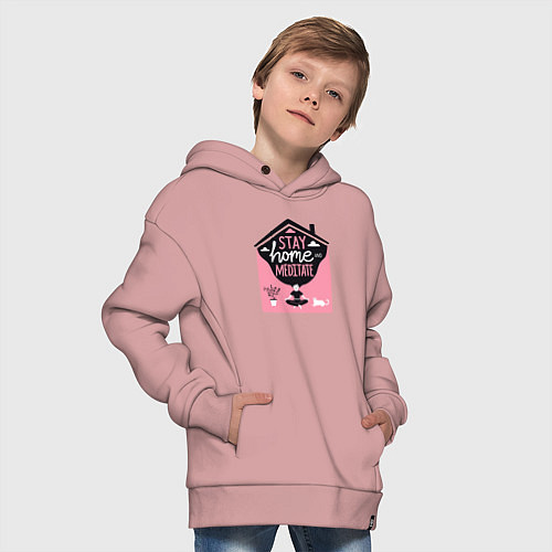 Детское худи оверсайз Оставайся дома и медитируй - йога / Пыльно-розовый – фото 4