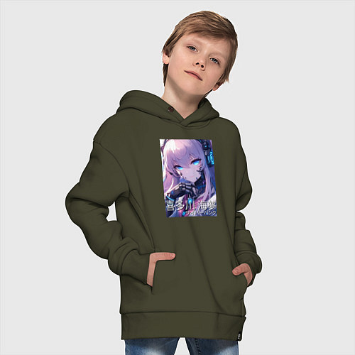 Детское худи оверсайз Marin Kitagawa cyberpunk - collaboration / Хаки – фото 4