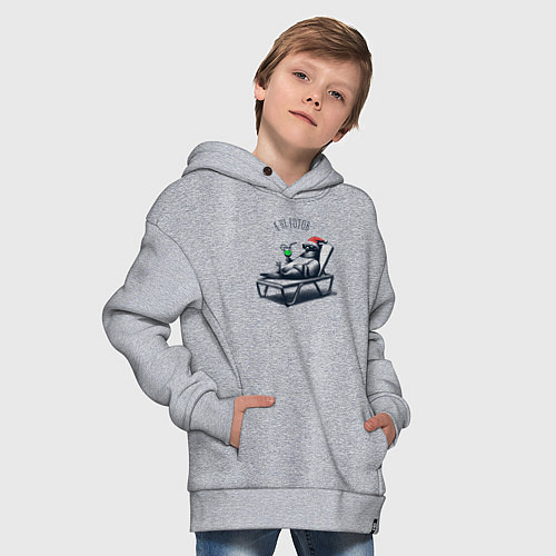 Детское худи оверсайз Голубь с коктейлем на лежаке к нг готов / Меланж – фото 4