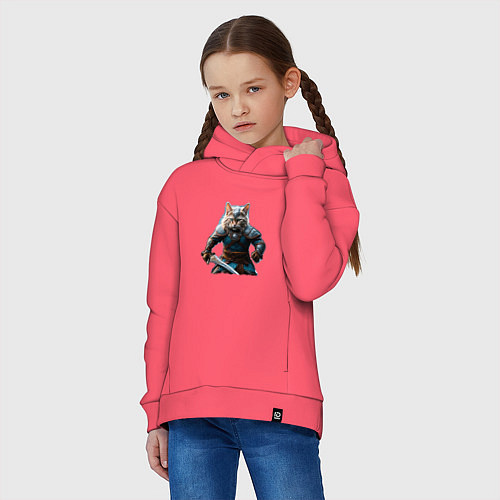 Детское худи оверсайз Кот викинг / Коралловый – фото 3