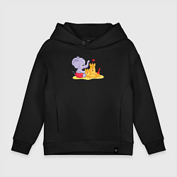 Детское худи оверсайз Слонёнок строит замок из песка