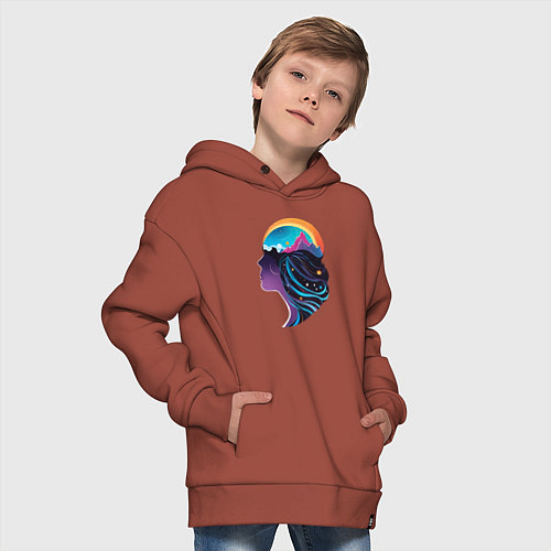 Детское худи оверсайз Космос девушка силует / Кирпичный – фото 4