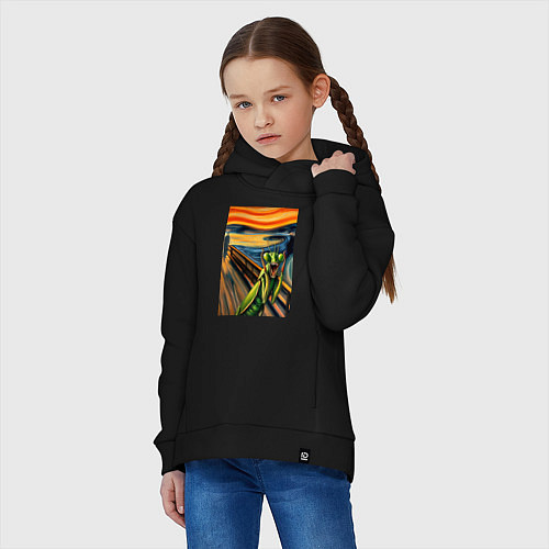 Детское худи оверсайз Богомол кричит на картине Эдварда Мунка - мем иску / Черный – фото 3