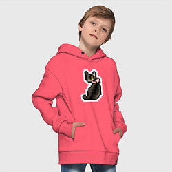 Толстовка оверсайз детская Милая пиксельная кошка с розовым ошейником, цвет: коралловый — фото 2