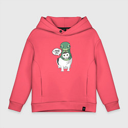 Толстовка оверсайз детская С Новым годом - кот змея, цвет: коралловый