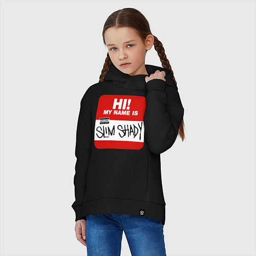 Детское худи оверсайз Eminem - slim shady sticker / Черный – фото 3