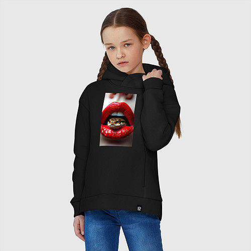 Детское худи оверсайз Символ нового года 2025 змея в губах / Черный – фото 3