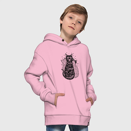 Детское худи оверсайз Keep calm and love cats / Светло-розовый – фото 4