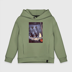 Толстовка оверсайз детская Коты на хэллоуин, цвет: авокадо