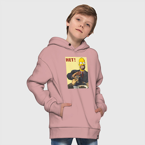 Детское худи оверсайз Пародия на плакаты СССР Гомер Симпсон / Пыльно-розовый – фото 4