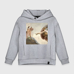 Толстовка оверсайз детская Кот сотворение Адама, цвет: меланж