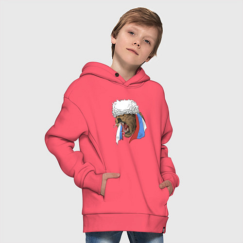 Детское худи оверсайз Русский медведь арт / Коралловый – фото 4