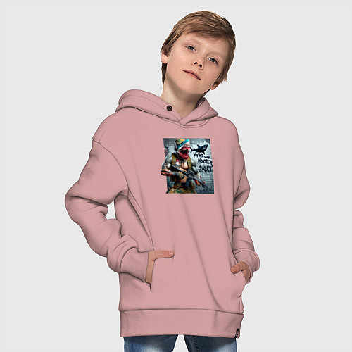 Детское худи оверсайз Hyper shark monster swat - ai art fantasy / Пыльно-розовый – фото 4