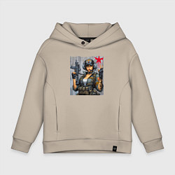 Толстовка оверсайз детская Cool military girl - graffiti, цвет: миндальный