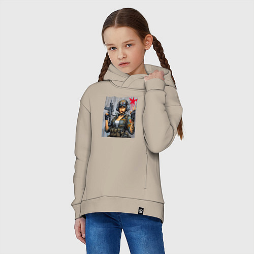 Детское худи оверсайз Cool military girl - graffiti / Миндальный – фото 3