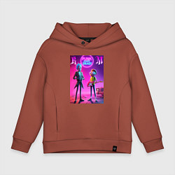 Толстовка оверсайз детская Rick and Morty - neon fantasy, цвет: кирпичный