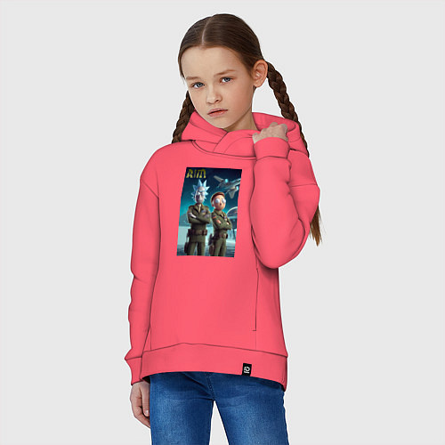 Детское худи оверсайз Rick and Morty - air force нейроарт / Коралловый – фото 3