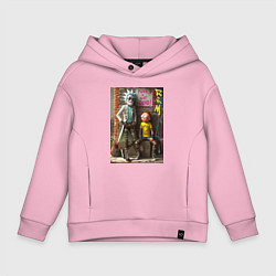 Толстовка оверсайз детская Бородатый Рик и Морти - панк жив, цвет: светло-розовый