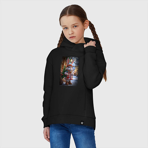 Детское худи оверсайз Зайчик с елкой / Черный – фото 3