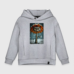 Толстовка оверсайз детская Уличный кот под мокром снегом, цвет: меланж
