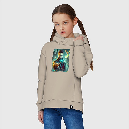 Детское худи оверсайз Harry Potter with a magic wand - ai art fantasy / Миндальный – фото 3