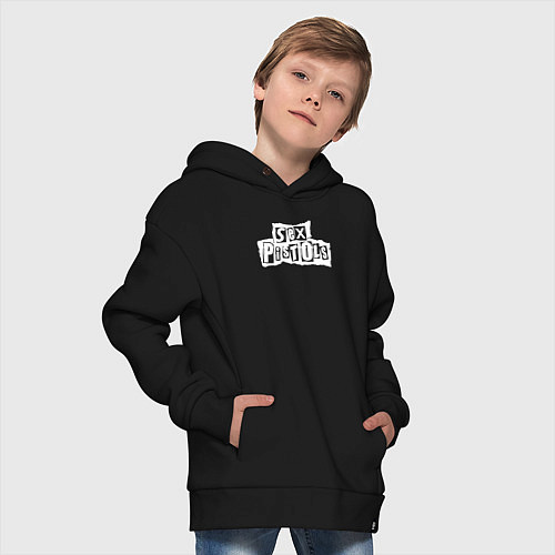 Детское худи оверсайз Sex Pistols - logo / Черный – фото 4
