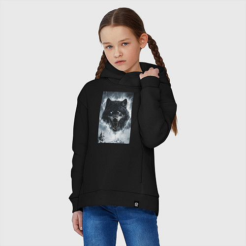 Детское худи оверсайз Волк с оскаленной пастью / Черный – фото 3
