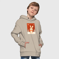 Толстовка оверсайз детская Снежный милый кролик, цвет: миндальный — фото 2