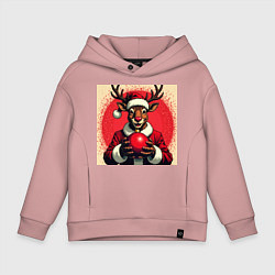 Детское худи оверсайз Рождественский олень Рудольф в шапке Санты