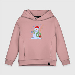 Детское худи оверсайз Новогодний снеговик и змея