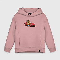 Толстовка оверсайз детская Чиловый парень на красном автомобиле, цвет: пыльно-розовый