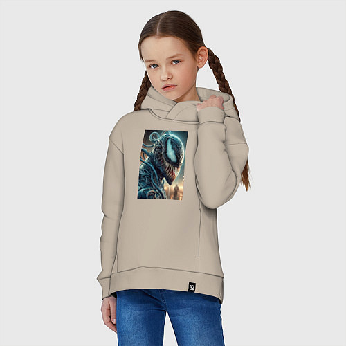 Детское худи оверсайз Веном в профиль - нейроарт фантазия / Миндальный – фото 3