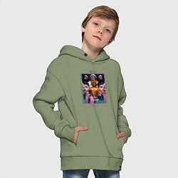 Толстовка оверсайз детская Игра в кальмара на фоне кукол роботов, цвет: авокадо — фото 2