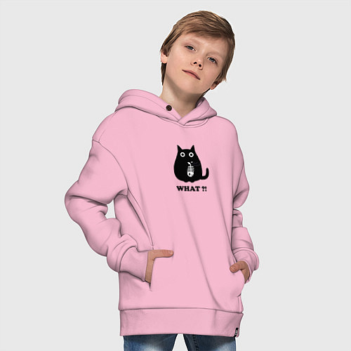 Детское худи оверсайз Кот и скелет рыбы / Светло-розовый – фото 4