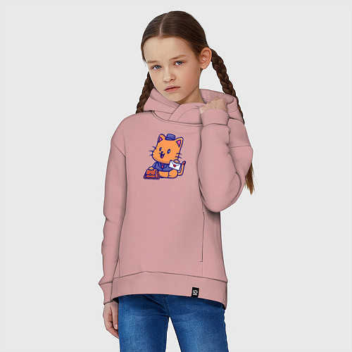 Детское худи оверсайз Котик почтальон / Пыльно-розовый – фото 3