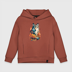 Детское худи оверсайз Волк и осенний лес