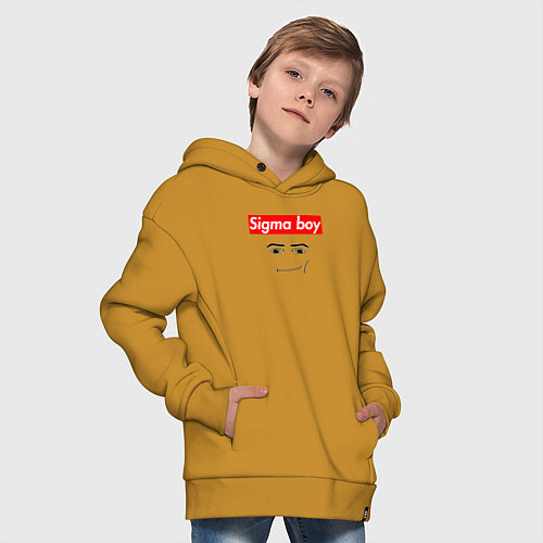 Детское худи оверсайз Sigma boy roblox face - gaming meme collab / Горчичный – фото 4