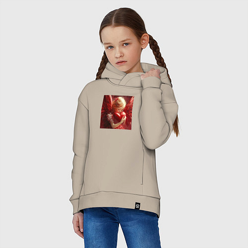 Детское худи оверсайз Ангел любви с сердцем в руках / Миндальный – фото 3