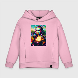 Детское худи оверсайз Мона Лиза и неоновые кубики - стилизация