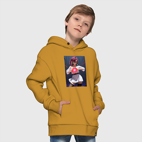 Детское худи оверсайз Дандадан: Момо фаербол / Горчичный – фото 4