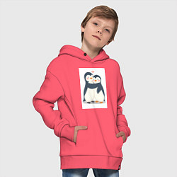 Толстовка оверсайз детская Пингвинчики обнимаются, цвет: коралловый — фото 2