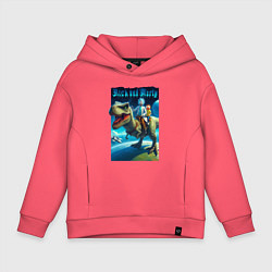 Детское худи оверсайз Рик и Морти верхом на тираннозавре