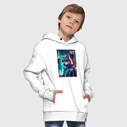 Толстовка оверсайз детская Крутой волчара в ночном Нью-Йорке - нейроарт, цвет: белый — фото 2