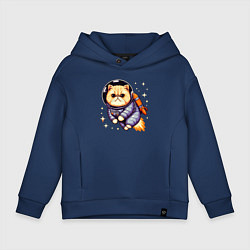Толстовка оверсайз детская Котик бравый космонавт с джетпаком, цвет: тёмно-синий