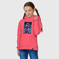 Толстовка оверсайз детская Zero two - Darling in the Franxx - cyberpunk, цвет: коралловый — фото 2