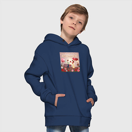 Детское худи оверсайз Валентинин день / Тёмно-синий – фото 4